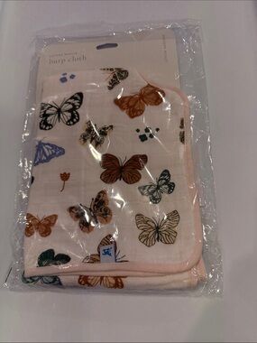 Little Unicorn Kids Cotton Muslin Burp Cloth - Butterfly Print Pink Trim